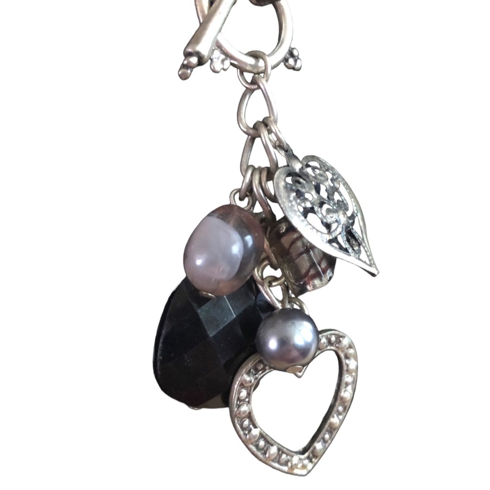 Dangle Romantic Goth Charms Toggle Silver Tone Hearts Y2K Necklace Choker - Picture 2 of 6